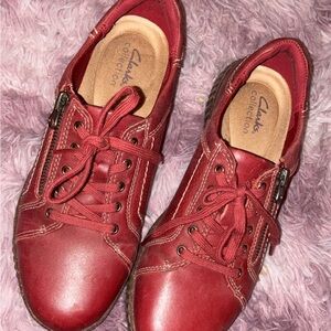 Clarks Women's Red Leather Sneakers